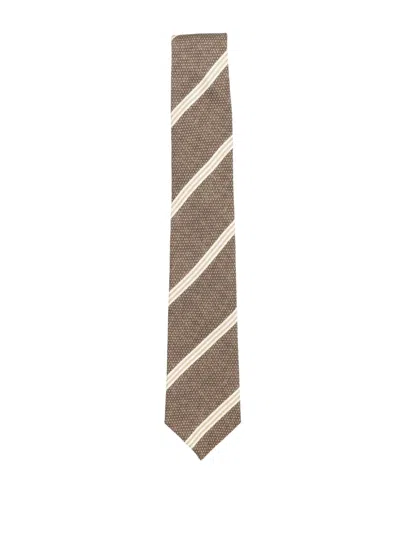 Gierre Milano Stripe-pattern Silk Tie In Brown