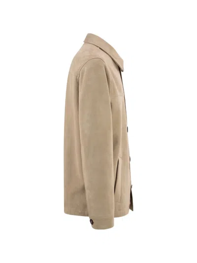 Pt Torino Tailored Suede Leather Jacket In Neutral