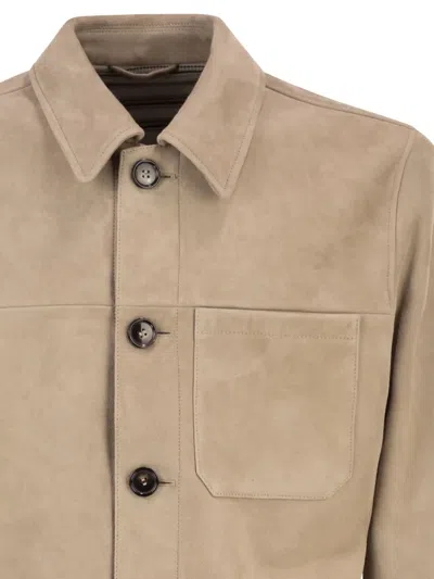 Pt Torino Tailored Suede Leather Jacket In Neutral