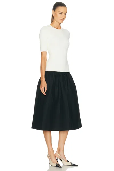 Totême Twinflower Gathered Ribbed-knit And Wool And Silk-blend Crepe Midi Dress In Neutral