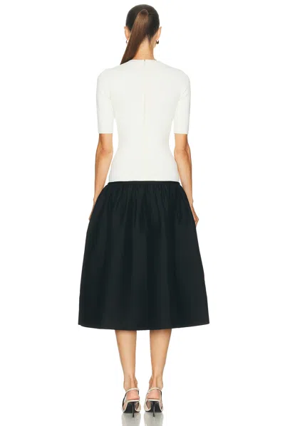 Totême Twinflower Gathered Ribbed-knit And Wool And Silk-blend Crepe Midi Dress In Neutral