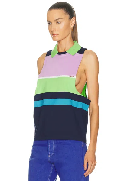 Versace Bold Sleeveless Top With Cutouts And Ribbed Detail - Size 40 In Multi