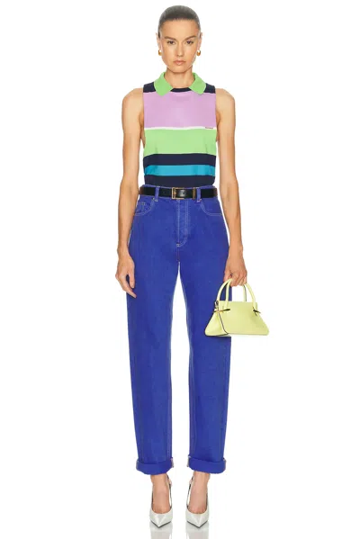 Versace Bold Sleeveless Top With Cutouts And Ribbed Detail - Size 40 In Multi