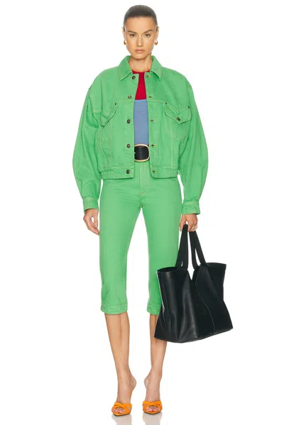 Versace Oversized Blouson Denim Jacket In Green