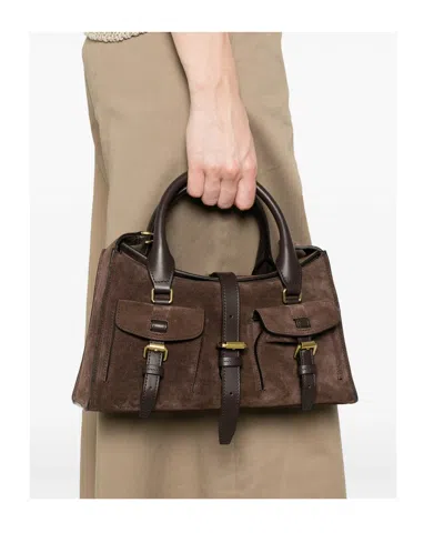 Mulberry Roxanne Brown Small Handbag With Adjustable And Removable Shoulder Strap And Two Front Pockets In Su