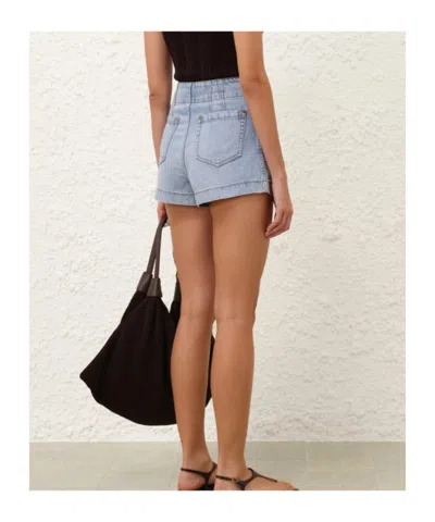 Zimmermann Wanderlust Lightblue Cotton Five-pocket Shorts In Blue