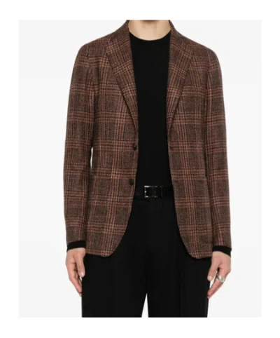 Tagliatore Check-pattern Notched-lapel Blazer In Brown