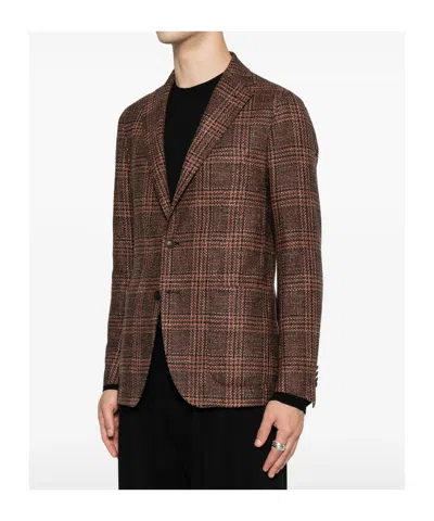 Tagliatore Check-pattern Notched-lapel Blazer In Brown