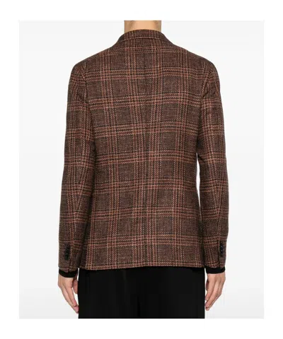 Tagliatore Check-pattern Notched-lapel Blazer In Brown