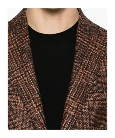 Tagliatore Check-pattern Notched-lapel Blazer In Brown