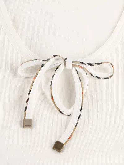 Burberry Ribbed-knit Tie-fastening Top In White