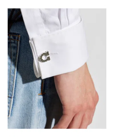 Ferragamo Gancini Diamond-patterned Cufflinks In Brown