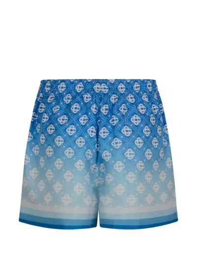 Casablanca Light Blue Monogram Gradient-effect Drawstring Silk Shorts In Blue