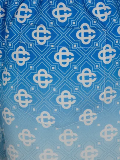 Casablanca Light Blue Monogram Gradient-effect Drawstring Silk Shorts In Blue