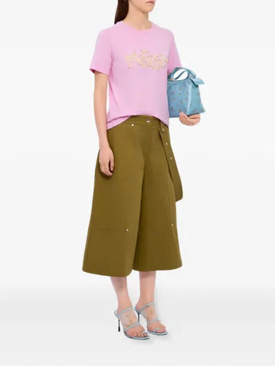 Msgm Beaded Lace-embroidered T-shirt In Pink