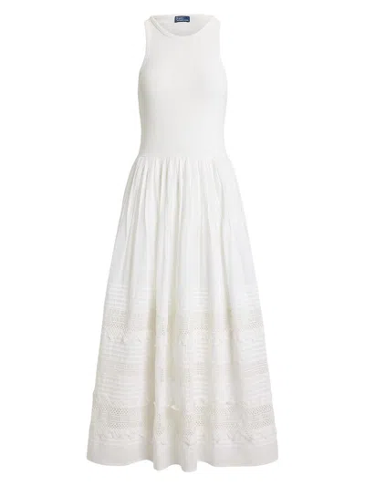 Polo Ralph Lauren Womens White Sleeveless Lace-trim Stretch-cotton Tank Dress