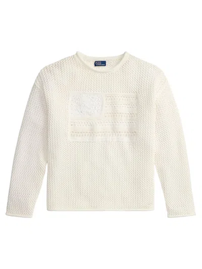 Polo Ralph Lauren Womens White Multi Flag Pointelle-knit Cotton Jumper