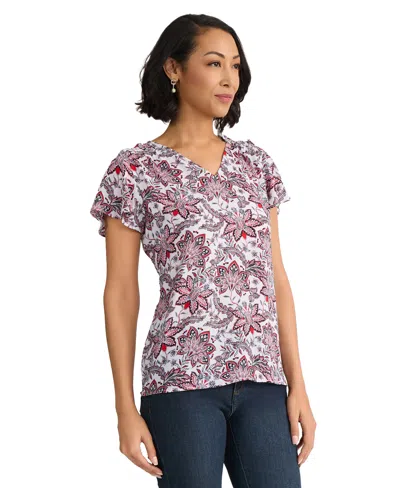 Jones New York Petite V-neck Pull-on Top In Multi