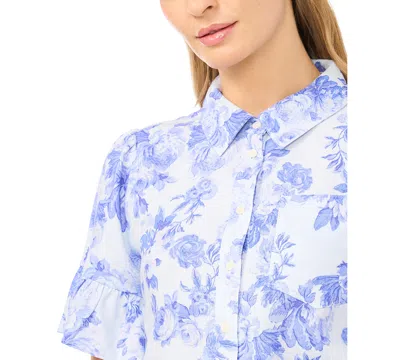 Cece Womens Cropped Button Down Shirt Pull On Shorts In Blue