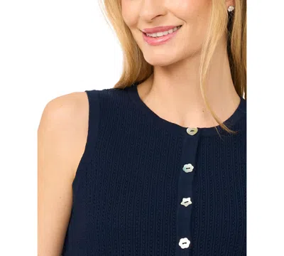 Cece Pointelle Button Up Top In Blue