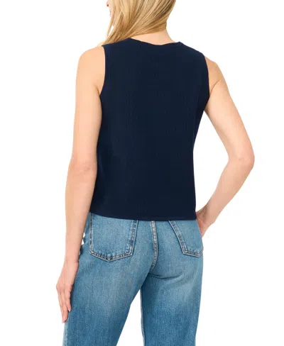 Cece Pointelle Button Up Top In Blue