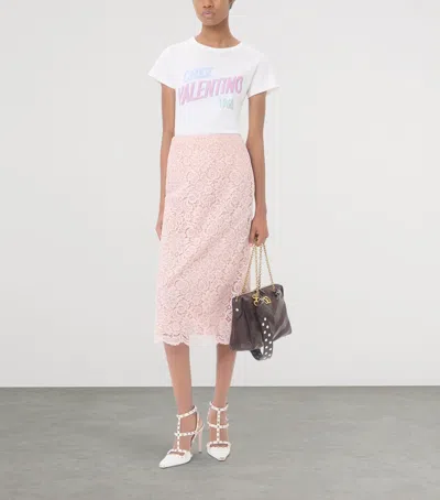 Valentino Womens Bianco Text-print Round-neck Cotton T-shirt In White