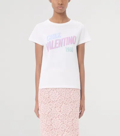 Valentino Womens Bianco Text-print Round-neck Cotton T-shirt In White