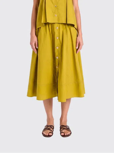 Twinset Midi Flared Button Down Front Skirt In Yellow