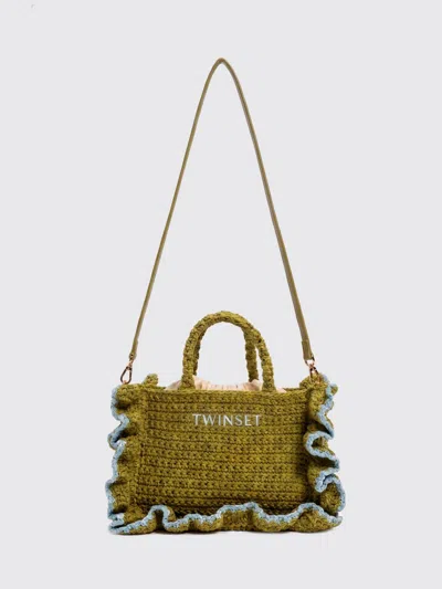 Twinset Mustard Yellow Rectangular Knit Handbag In Yellow