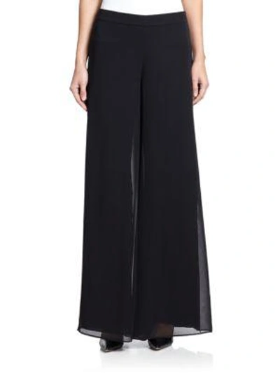 Shop St John Women's Silk Georgette Wide-leg Pants In Caviar