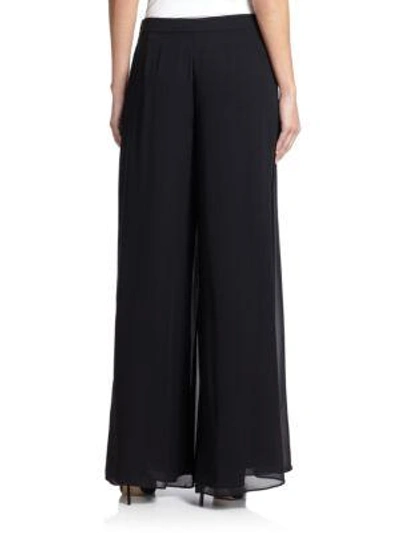 Shop St John Women's Silk Georgette Wide-leg Pants In Caviar