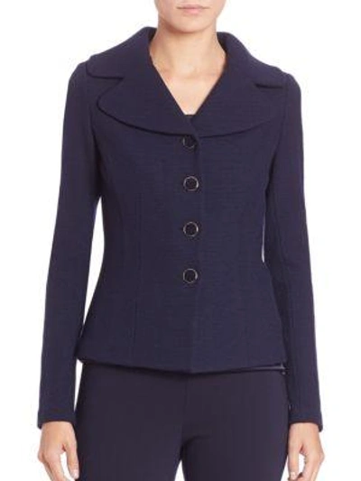 Shop St John Caviar Collection Fitted Boucle Jacket In Navy