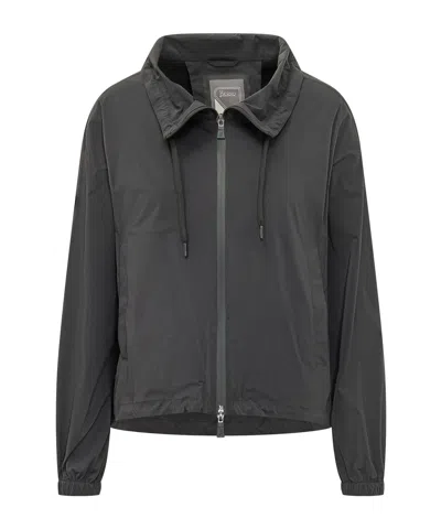Herno Drawstring Zip Hooded Jacket In Gray