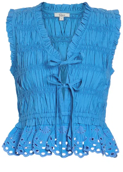 Rails Shirred Broderie-anglaise Top In Blue