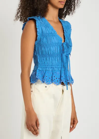 Rails Shirred Broderie-anglaise Top In Blue