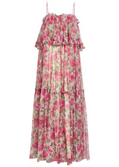 Chloé Chloe Floral Print Ruffled Silk-chiffon Maxi Dress In Pink