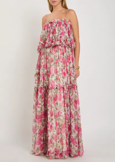 Chloé Chloe Floral Print Ruffled Silk-chiffon Maxi Dress In Pink