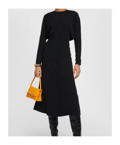 Victoria Beckham Dolman Long Sleeve Cady Midi Dress In Black