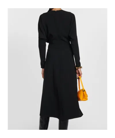 Victoria Beckham Dolman Long Sleeve Cady Midi Dress In Black