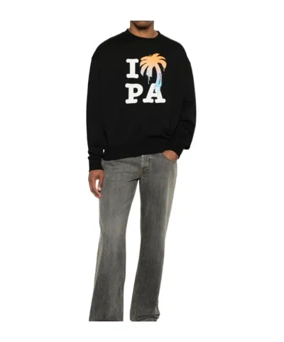 Palm Angels Black I Love Pa Regular Crew Pullover In Black