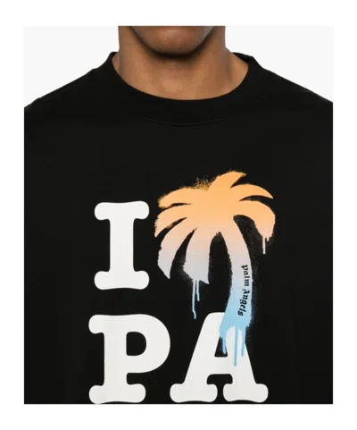 Palm Angels Black I Love Pa Regular Crew Pullover In Black