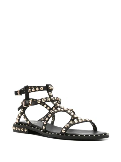 Ash Ankle Strap Sandals Flat Sole Studs In Black