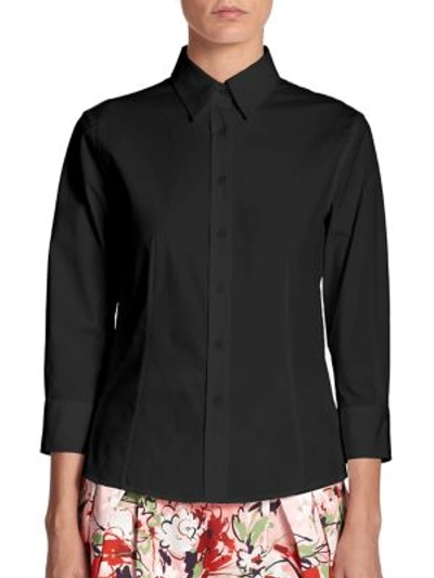 Shop Carolina Herrera Classic Cotton Blouse In Black