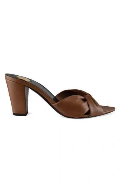 Saint Laurent Dark Macadamia Nappa Leather Franciane Mule Sandals In Multi