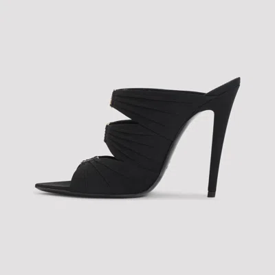 Saint Laurent Emilie 110 Crystal Embellished Satin Mules In Black