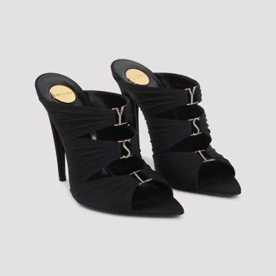 Saint Laurent Emilie 110 Crystal Embellished Satin Mules In Black