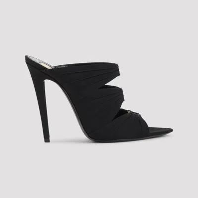 Saint Laurent Emilie 110 Crystal Embellished Satin Mules In Black
