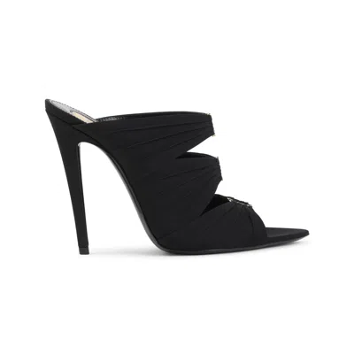Saint Laurent Emilie 110 Crystal Embellished Satin Mules In Black