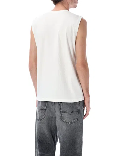 Diesel T-bisco-iod White Sleeveless Top With Logo Detail On The Front In Cotton Man