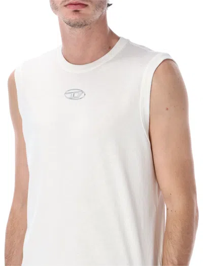 Diesel T-bisco-iod White Sleeveless Top With Logo Detail On The Front In Cotton Man